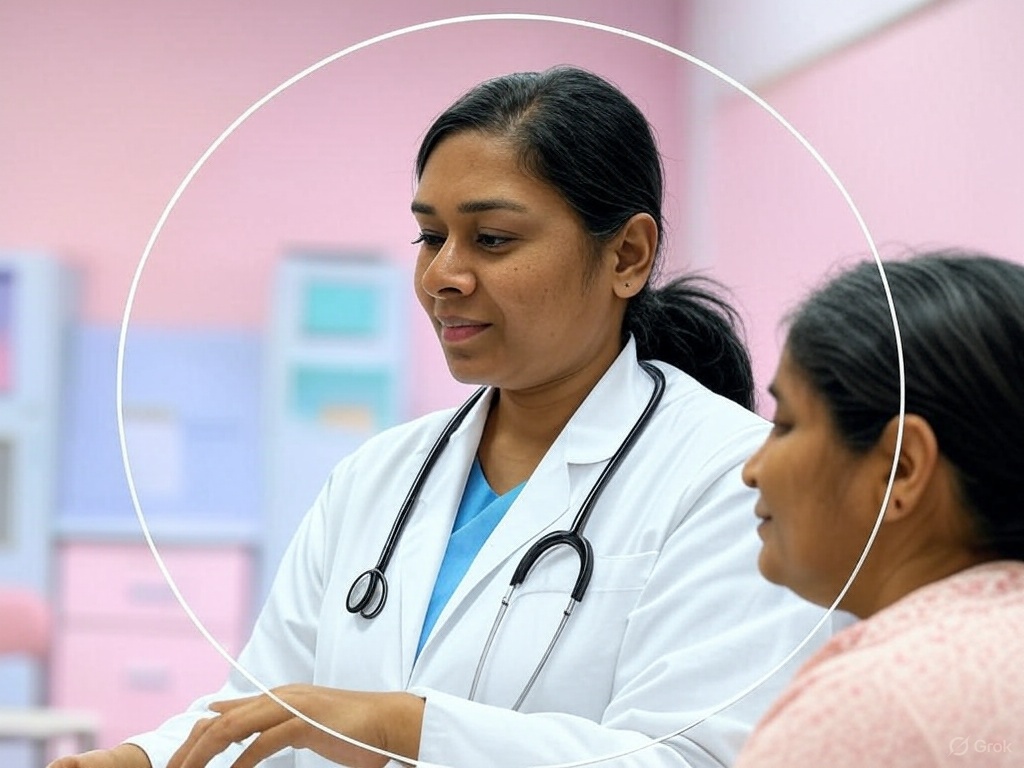 Trini doctor with a patient at the Domlur clinic